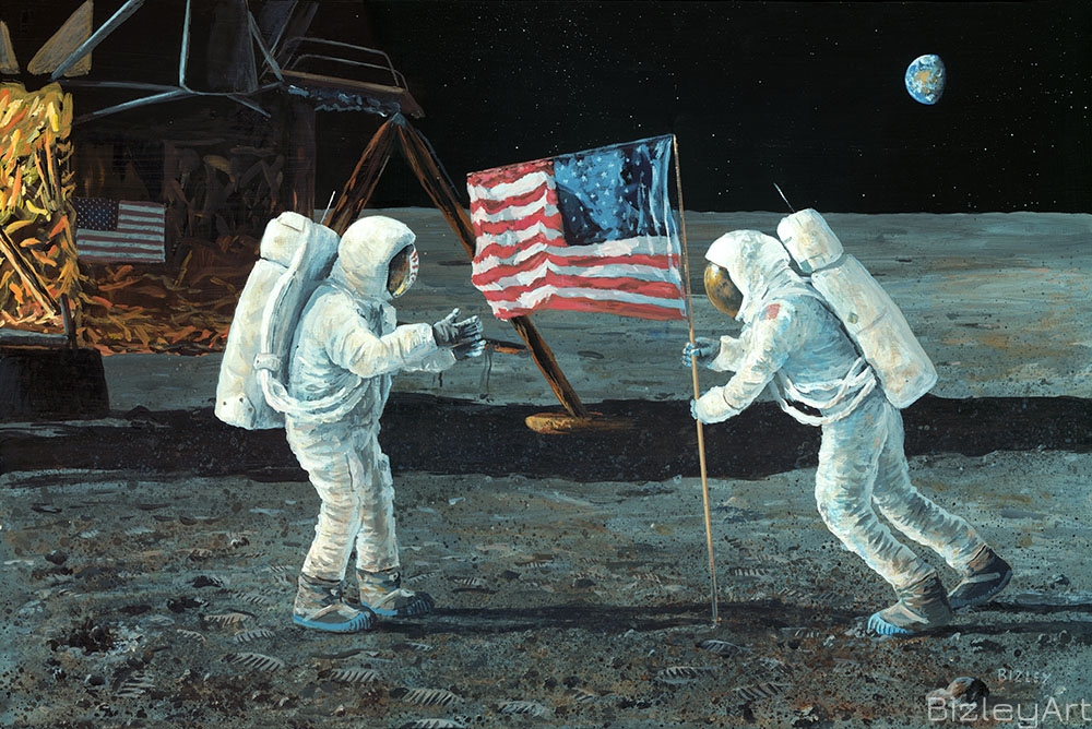 1212 Neil Armstrong and Buzz Aldrin with flag